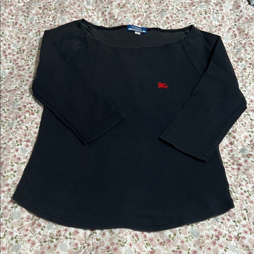 Burberry Blue Label Black Boatneck Top with Red Logo